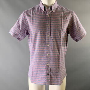 TAYLOR STITCH Size M Blue Red Stripe Cotton Button Down Short Sleeve Shirt